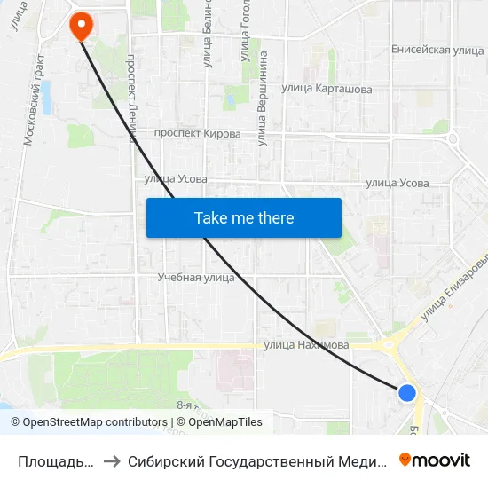 Площадь Южная to Сибирский Государственный Медицинский Университет map