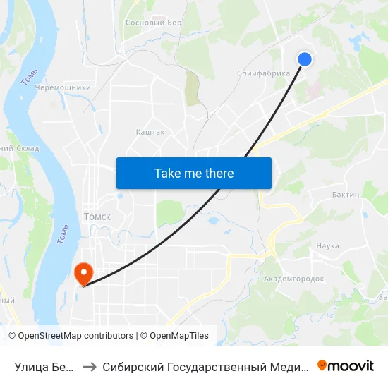 Улица Березовая to Сибирский Государственный Медицинский Университет map