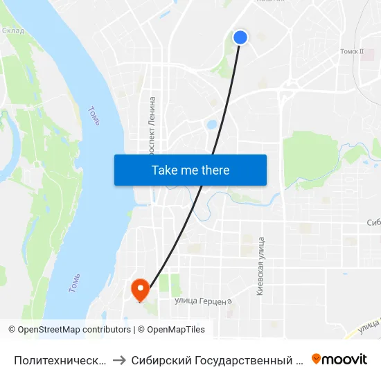 Политехнический Лицей  № 20 to Сибирский Государственный Медицинский Университет map
