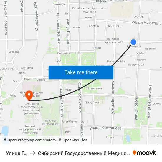 Улица Гоголя to Сибирский Государственный Медицинский Университет map