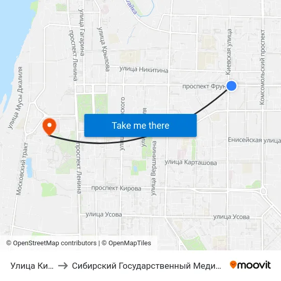 Улица Киевская to Сибирский Государственный Медицинский Университет map