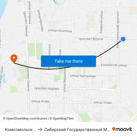 Комсомольский Проспект to Сибирский Государственный Медицинский Университет map