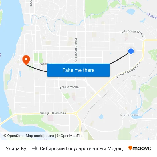 Улица Кулагина to Сибирский Государственный Медицинский Университет map