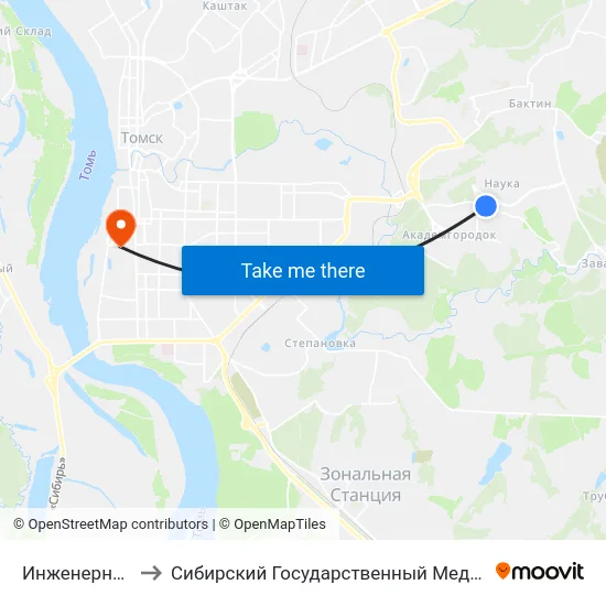 Инженерный Центр to Сибирский Государственный Медицинский Университет map