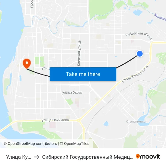 Улица Кулагина to Сибирский Государственный Медицинский Университет map