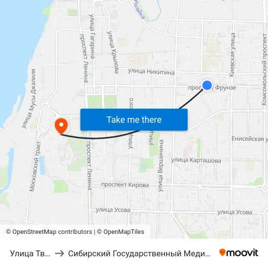 Улица Тверская to Сибирский Государственный Медицинский Университет map