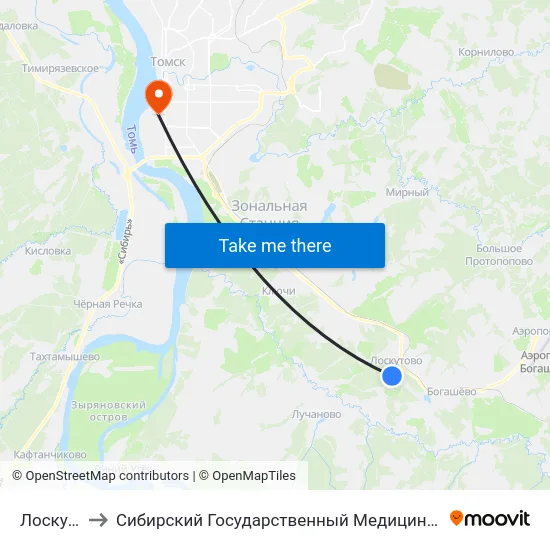 Лоскутово to Сибирский Государственный Медицинский Университет map