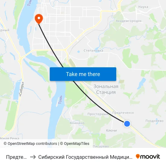 Предтеченск to Сибирский Государственный Медицинский Университет map