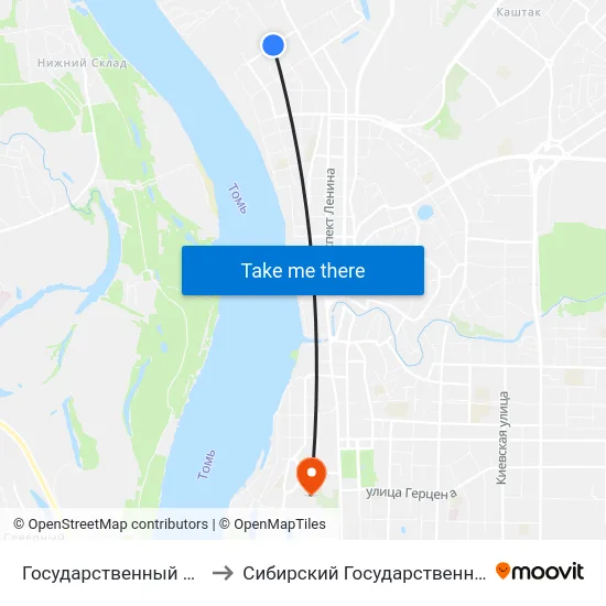 Государственный Архив Томской Области to Сибирский Государственный Медицинский Университет map
