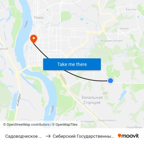Садоводческое Общество «Весна» to Сибирский Государственный Медицинский Университет map