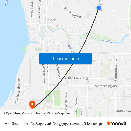 Ул. Яковлева to Сибирский Государственный Медицинский Университет map