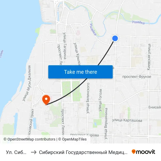 Ул. Сибирская to Сибирский Государственный Медицинский Университет map