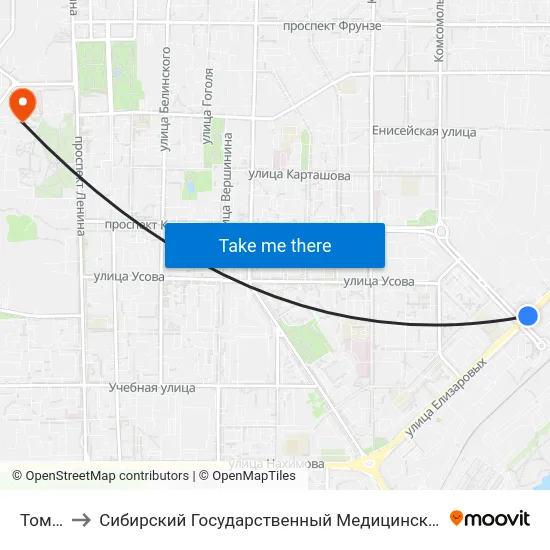 Томск I to Сибирский Государственный Медицинский Университет map