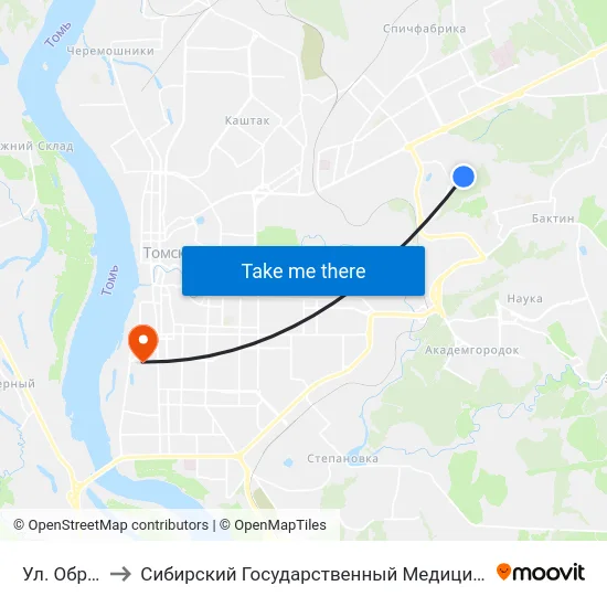 Ул. Обручева to Сибирский Государственный Медицинский Университет map