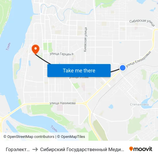 Горэлектросети to Сибирский Государственный Медицинский Университет map