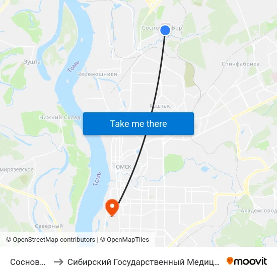Сосновый Бор to Сибирский Государственный Медицинский Университет map