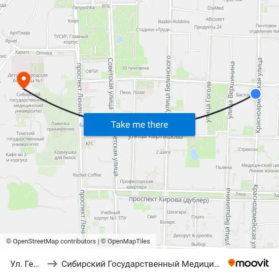 Ул. Герцена to Сибирский Государственный Медицинский Университет map