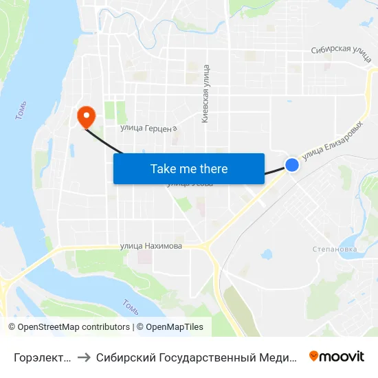 Горэлектросети to Сибирский Государственный Медицинский Университет map