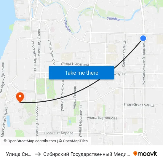 Улица Сибирская to Сибирский Государственный Медицинский Университет map