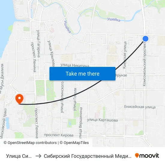Улица Сибирская to Сибирский Государственный Медицинский Университет map