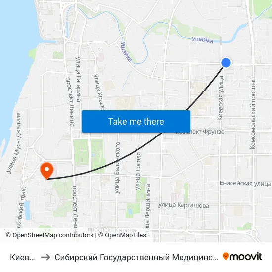 Киевская to Сибирский Государственный Медицинский Университет map