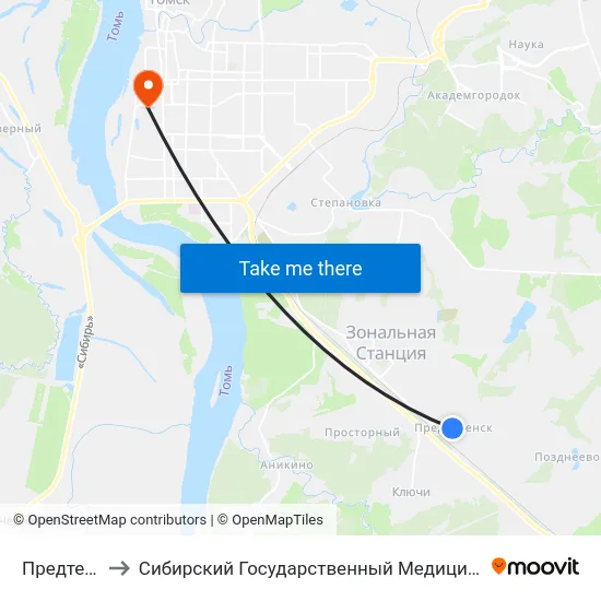 Предтеченск to Сибирский Государственный Медицинский Университет map