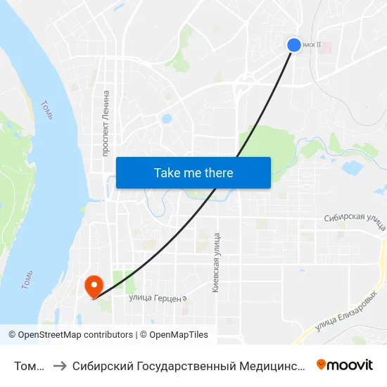 Томск-2 to Сибирский Государственный Медицинский Университет map