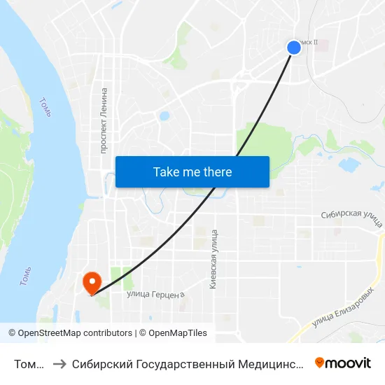 Томск-2 to Сибирский Государственный Медицинский Университет map