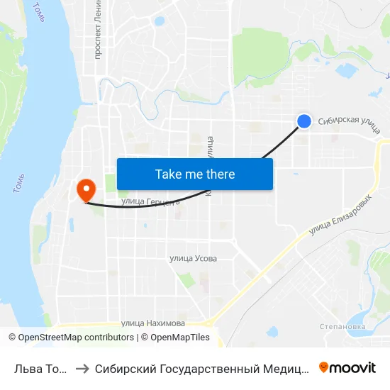 Льва Толстого to Сибирский Государственный Медицинский Университет map