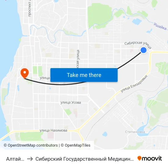 Алтайская to Сибирский Государственный Медицинский Университет map
