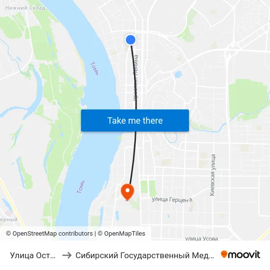 Улица Островского to Сибирский Государственный Медицинский Университет map