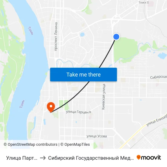 Улица Партизанская to Сибирский Государственный Медицинский Университет map