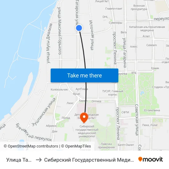 Улица Татарская to Сибирский Государственный Медицинский Университет map