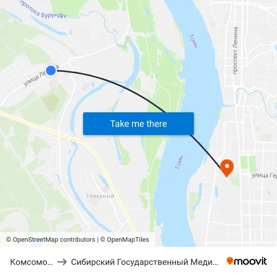Комсомольская to Сибирский Государственный Медицинский Университет map