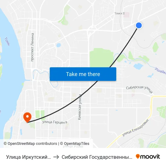 Улица Иркутский Тракт 17 Корпус 2 to Сибирский Государственный Медицинский Университет map