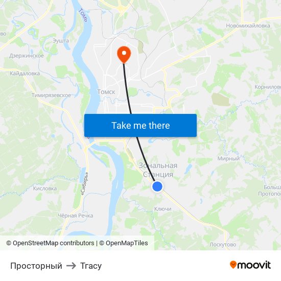 Просторный to Тгасу map