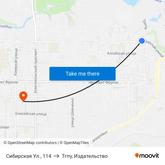 Сибирская Ул., 114 to Тгпу, Издательство map