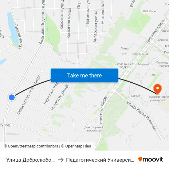 Улица Добролюбова to Педагогический Университет map