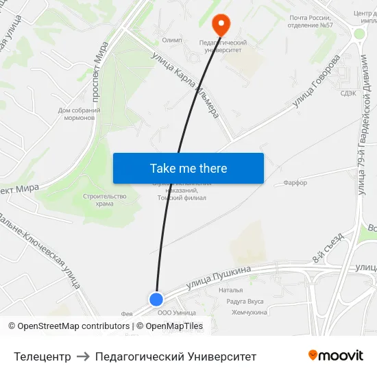 Телецентр to Педагогический Университет map