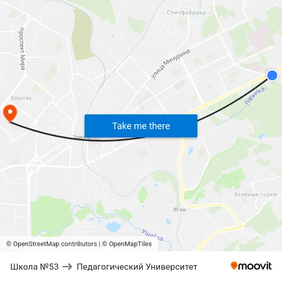 Школа №53 to Педагогический Университет map