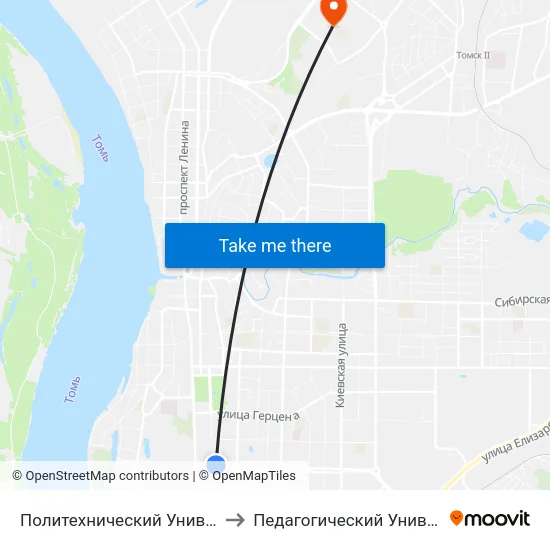 Политехнический Университет to Педагогический Университет map
