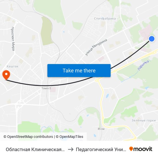 Областная Клиническая Больница to Педагогический Университет map