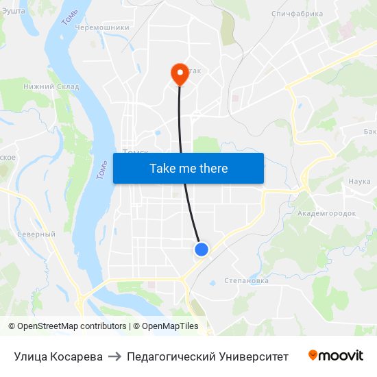 Улица Косарева to Педагогический Университет map