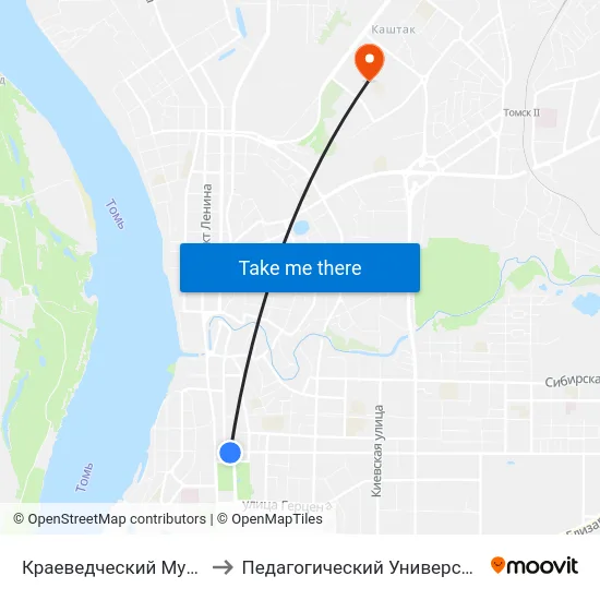 Краеведческий Музей to Педагогический Университет map