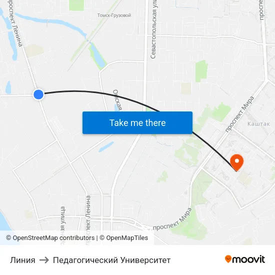 Линия to Педагогический Университет map