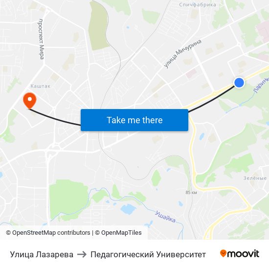 Улица Лазарева to Педагогический Университет map