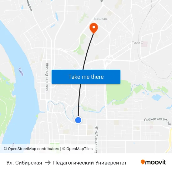 Ул. Сибирская to Педагогический Университет map