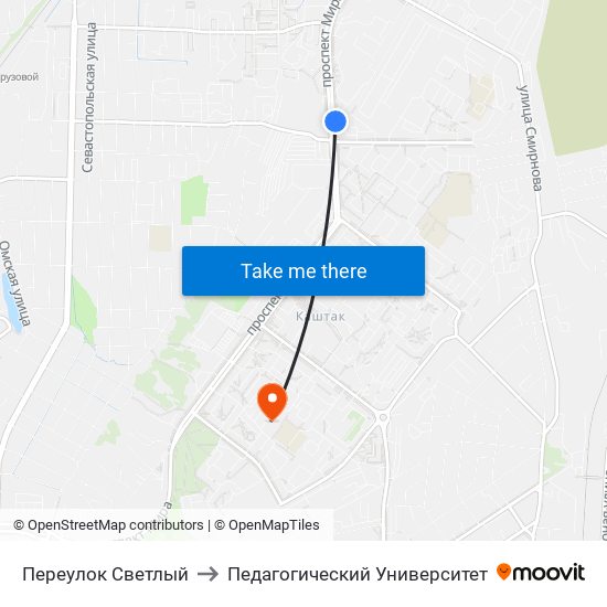 Переулок Светлый to Педагогический Университет map