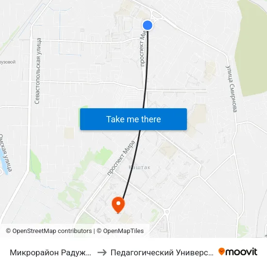 Микрорайон Радужный to Педагогический Университет map