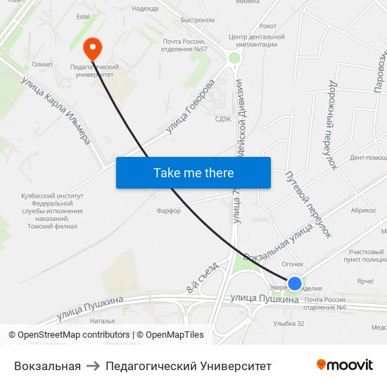 Вокзальная to Педагогический Университет map